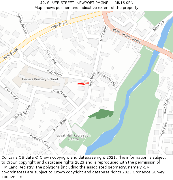 42, SILVER STREET, NEWPORT PAGNELL, MK16 0EN: Location map and indicative extent of plot