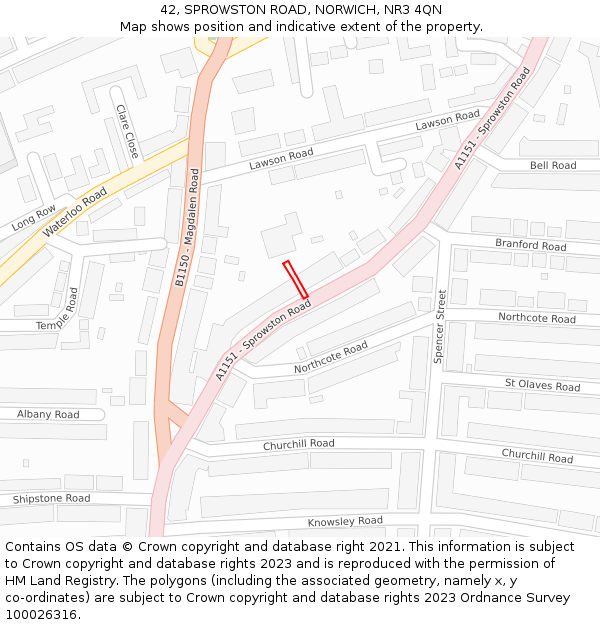 42, SPROWSTON ROAD, NORWICH, NR3 4QN: Location map and indicative extent of plot