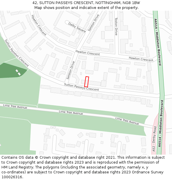 42, SUTTON PASSEYS CRESCENT, NOTTINGHAM, NG8 1BW: Location map and indicative extent of plot