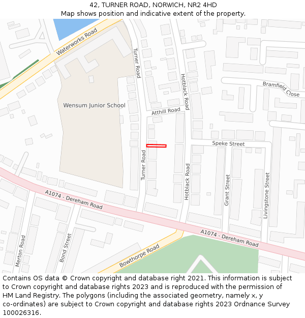 42, TURNER ROAD, NORWICH, NR2 4HD: Location map and indicative extent of plot