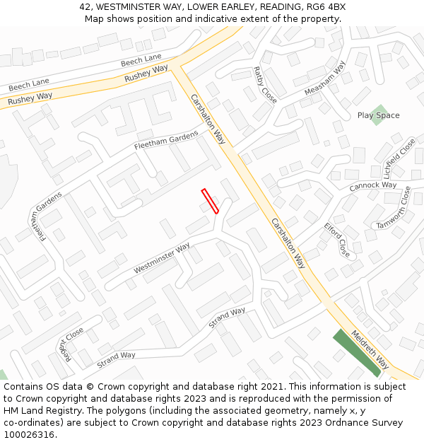 42, WESTMINSTER WAY, LOWER EARLEY, READING, RG6 4BX: Location map and indicative extent of plot