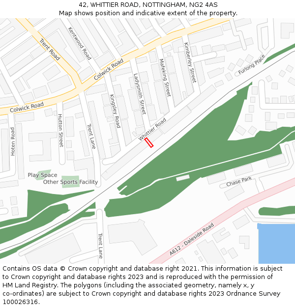 42, WHITTIER ROAD, NOTTINGHAM, NG2 4AS: Location map and indicative extent of plot