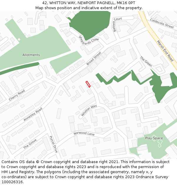 42, WHITTON WAY, NEWPORT PAGNELL, MK16 0PT: Location map and indicative extent of plot