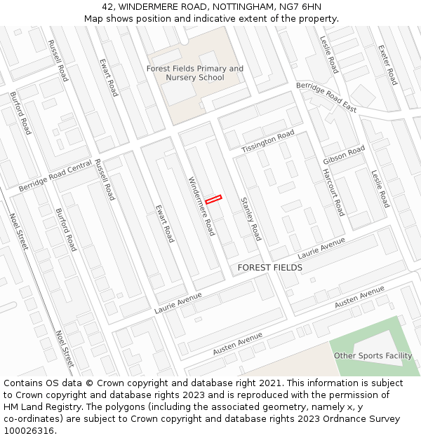 42, WINDERMERE ROAD, NOTTINGHAM, NG7 6HN: Location map and indicative extent of plot