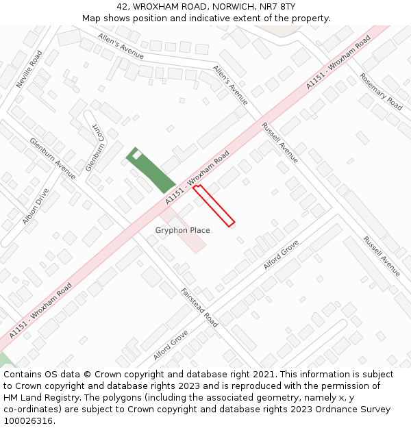 42, WROXHAM ROAD, NORWICH, NR7 8TY: Location map and indicative extent of plot
