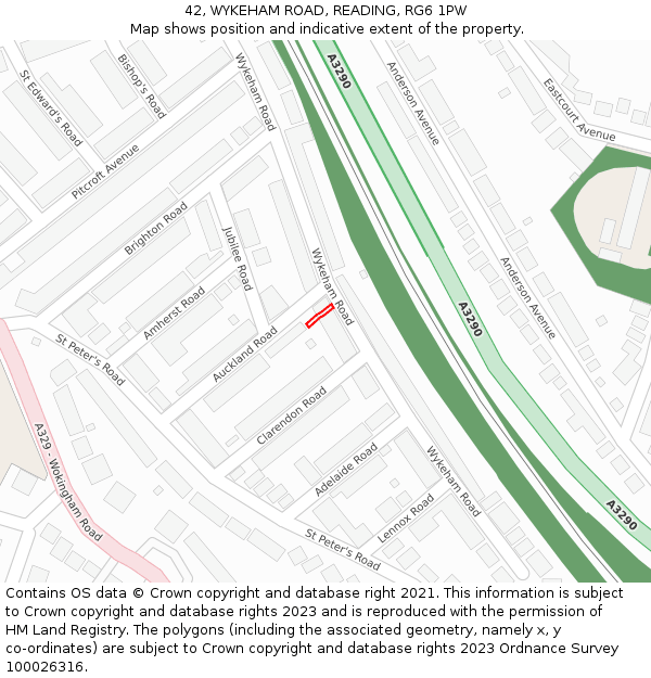 42, WYKEHAM ROAD, READING, RG6 1PW: Location map and indicative extent of plot
