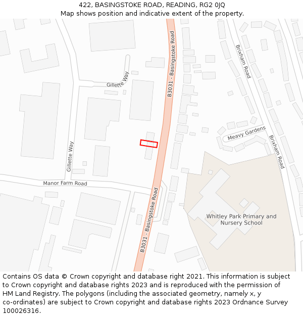 422, BASINGSTOKE ROAD, READING, RG2 0JQ: Location map and indicative extent of plot