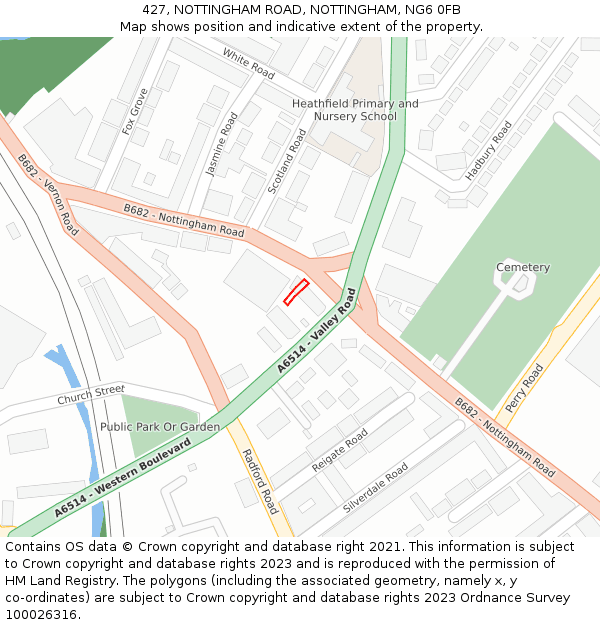 427, NOTTINGHAM ROAD, NOTTINGHAM, NG6 0FB: Location map and indicative extent of plot