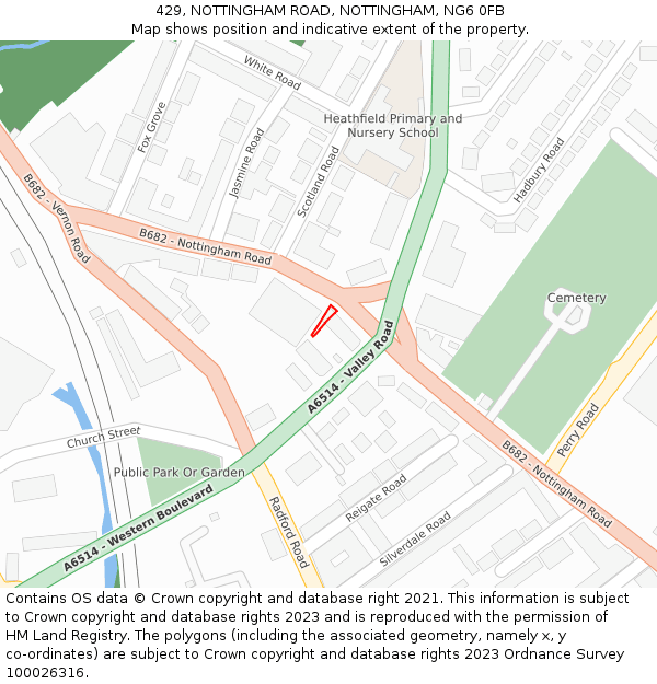 429, NOTTINGHAM ROAD, NOTTINGHAM, NG6 0FB: Location map and indicative extent of plot