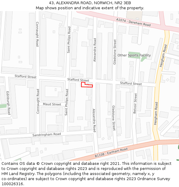 43, ALEXANDRA ROAD, NORWICH, NR2 3EB: Location map and indicative extent of plot