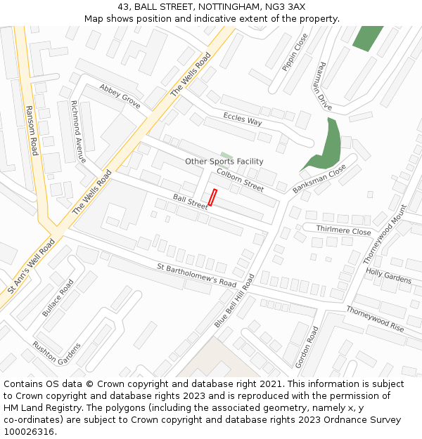 43, BALL STREET, NOTTINGHAM, NG3 3AX: Location map and indicative extent of plot