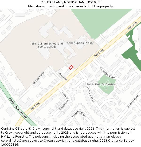 43, BAR LANE, NOTTINGHAM, NG6 0HT: Location map and indicative extent of plot