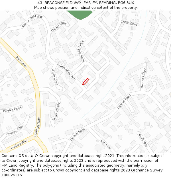 43, BEACONSFIELD WAY, EARLEY, READING, RG6 5UX: Location map and indicative extent of plot