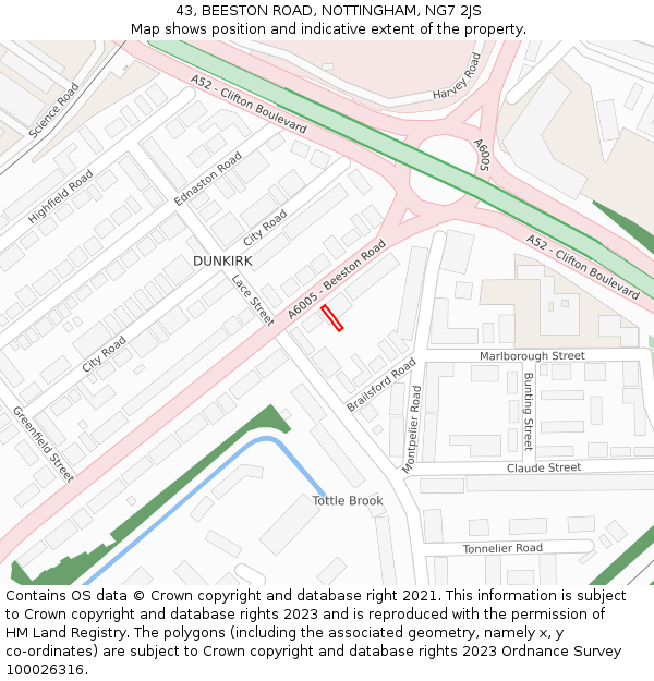 43, BEESTON ROAD, NOTTINGHAM, NG7 2JS: Location map and indicative extent of plot
