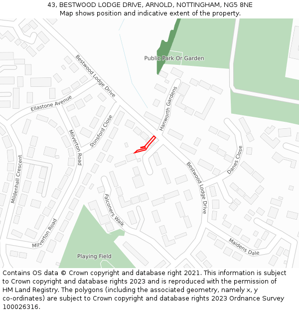43, BESTWOOD LODGE DRIVE, ARNOLD, NOTTINGHAM, NG5 8NE: Location map and indicative extent of plot