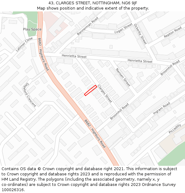 43, CLARGES STREET, NOTTINGHAM, NG6 9JF: Location map and indicative extent of plot