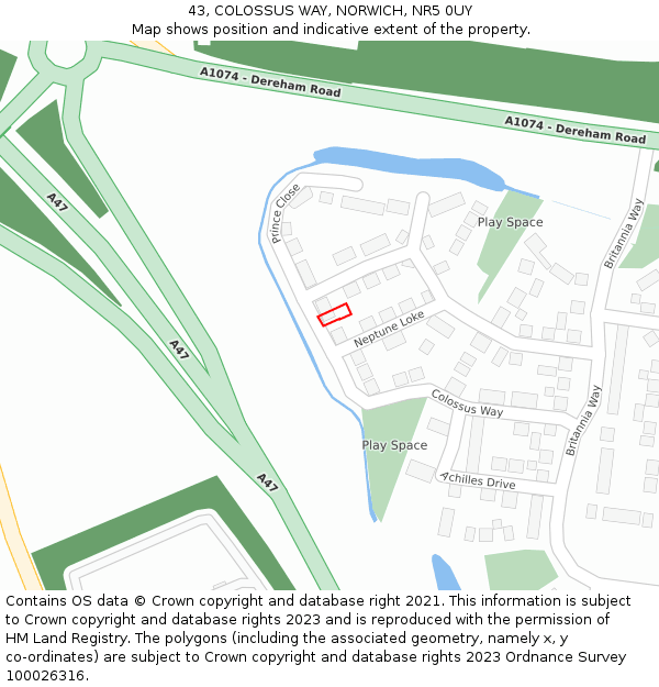 43, COLOSSUS WAY, NORWICH, NR5 0UY: Location map and indicative extent of plot
