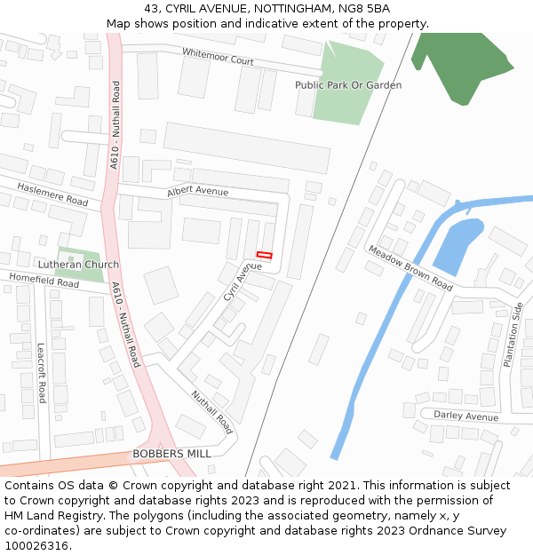 43, CYRIL AVENUE, NOTTINGHAM, NG8 5BA: Location map and indicative extent of plot