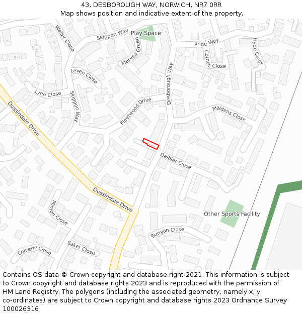 43, DESBOROUGH WAY, NORWICH, NR7 0RR: Location map and indicative extent of plot