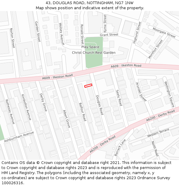 43, DOUGLAS ROAD, NOTTINGHAM, NG7 1NW: Location map and indicative extent of plot