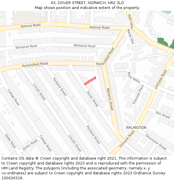 43, DOVER STREET, NORWICH, NR2 3LG: Location map and indicative extent of plot