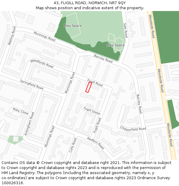 43, FUGILL ROAD, NORWICH, NR7 9QY: Location map and indicative extent of plot