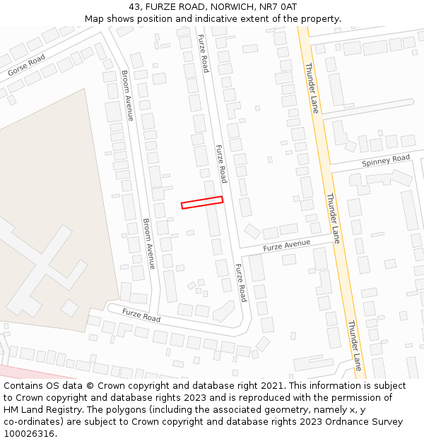43, FURZE ROAD, NORWICH, NR7 0AT: Location map and indicative extent of plot