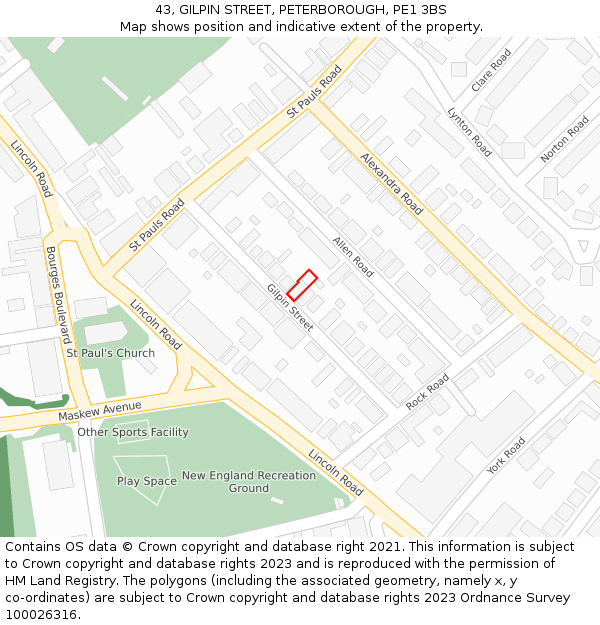 43, GILPIN STREET, PETERBOROUGH, PE1 3BS: Location map and indicative extent of plot