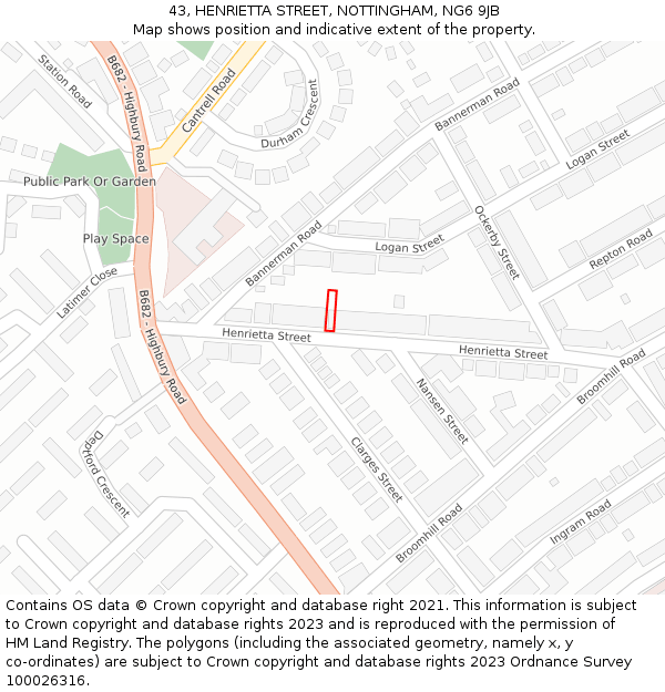 43, HENRIETTA STREET, NOTTINGHAM, NG6 9JB: Location map and indicative extent of plot