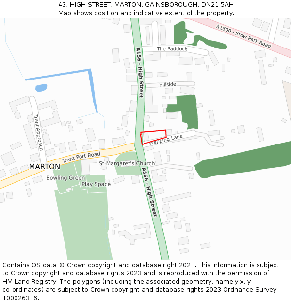 43, HIGH STREET, MARTON, GAINSBOROUGH, DN21 5AH: Location map and indicative extent of plot