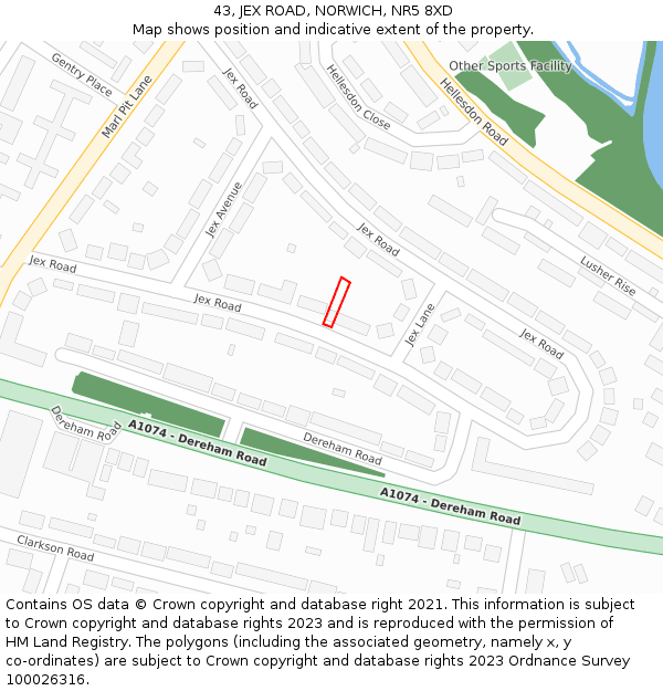 43, JEX ROAD, NORWICH, NR5 8XD: Location map and indicative extent of plot