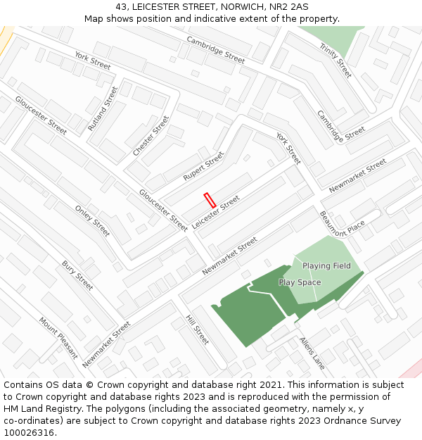 43, LEICESTER STREET, NORWICH, NR2 2AS: Location map and indicative extent of plot