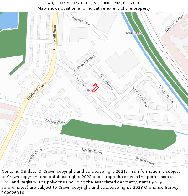 43, LEONARD STREET, NOTTINGHAM, NG6 8RR: Location map and indicative extent of plot
