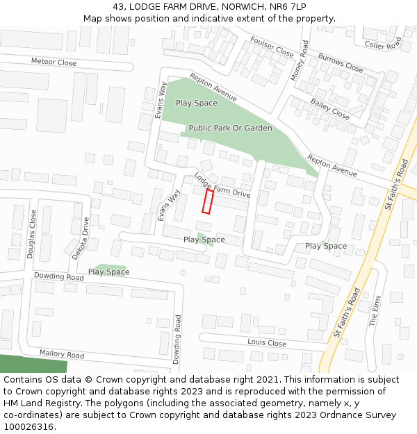 43, LODGE FARM DRIVE, NORWICH, NR6 7LP: Location map and indicative extent of plot
