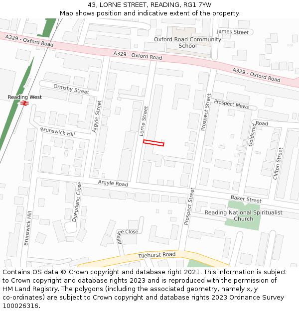 43, LORNE STREET, READING, RG1 7YW: Location map and indicative extent of plot