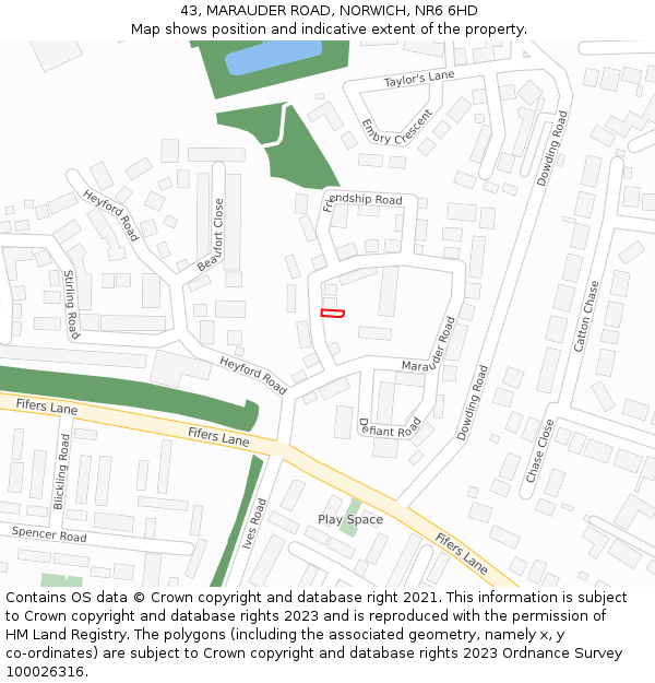 43, MARAUDER ROAD, NORWICH, NR6 6HD: Location map and indicative extent of plot