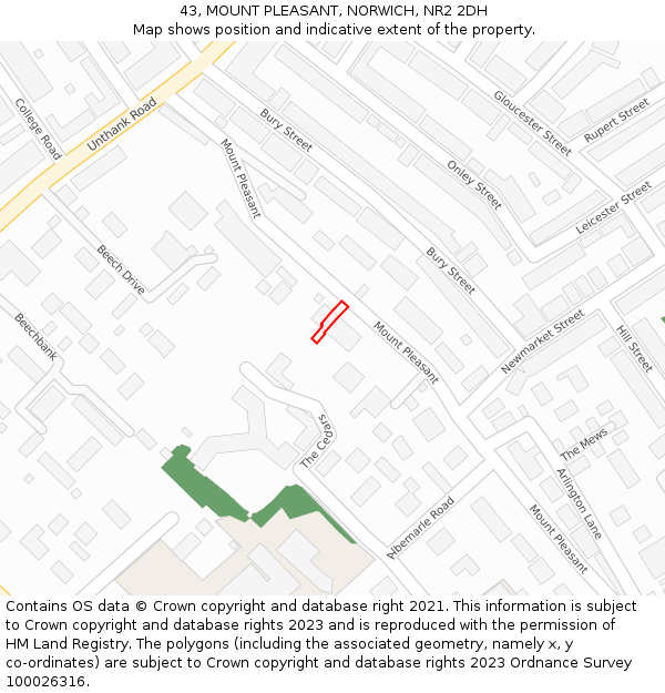 43, MOUNT PLEASANT, NORWICH, NR2 2DH: Location map and indicative extent of plot