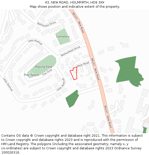 43, NEW ROAD, HOLMFIRTH, HD9 3XX: Location map and indicative extent of plot