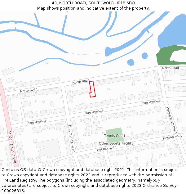 43, NORTH ROAD, SOUTHWOLD, IP18 6BQ: Location map and indicative extent of plot