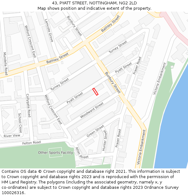 43, PYATT STREET, NOTTINGHAM, NG2 2LD: Location map and indicative extent of plot