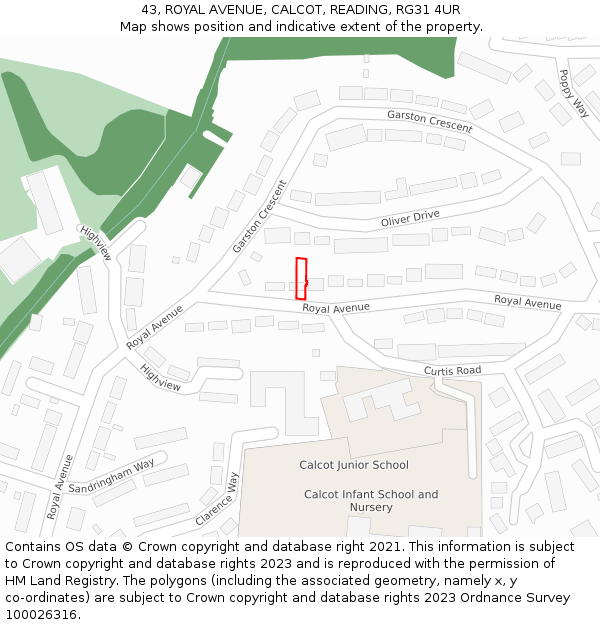 43, ROYAL AVENUE, CALCOT, READING, RG31 4UR: Location map and indicative extent of plot