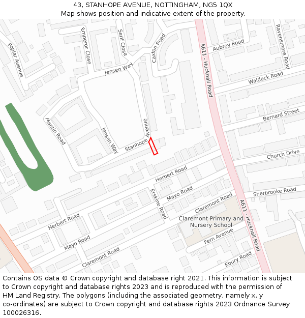 43, STANHOPE AVENUE, NOTTINGHAM, NG5 1QX: Location map and indicative extent of plot