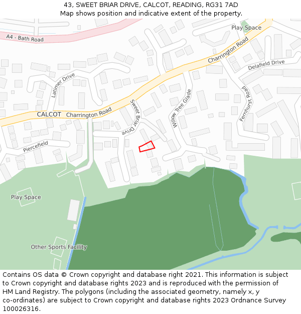 43, SWEET BRIAR DRIVE, CALCOT, READING, RG31 7AD: Location map and indicative extent of plot