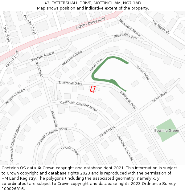 43, TATTERSHALL DRIVE, NOTTINGHAM, NG7 1AD: Location map and indicative extent of plot