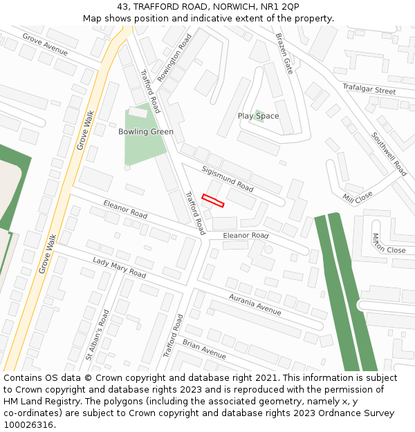 43, TRAFFORD ROAD, NORWICH, NR1 2QP: Location map and indicative extent of plot