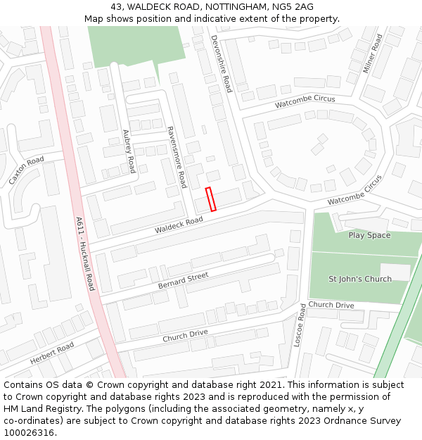 43, WALDECK ROAD, NOTTINGHAM, NG5 2AG: Location map and indicative extent of plot