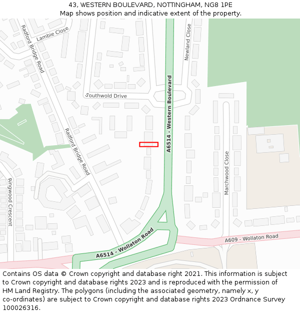 43, WESTERN BOULEVARD, NOTTINGHAM, NG8 1PE: Location map and indicative extent of plot