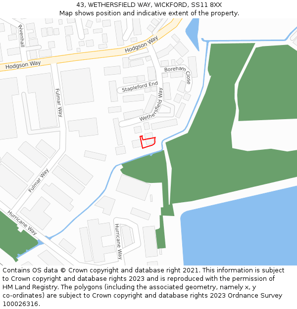 43, WETHERSFIELD WAY, WICKFORD, SS11 8XX: Location map and indicative extent of plot
