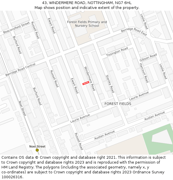 43, WINDERMERE ROAD, NOTTINGHAM, NG7 6HL: Location map and indicative extent of plot