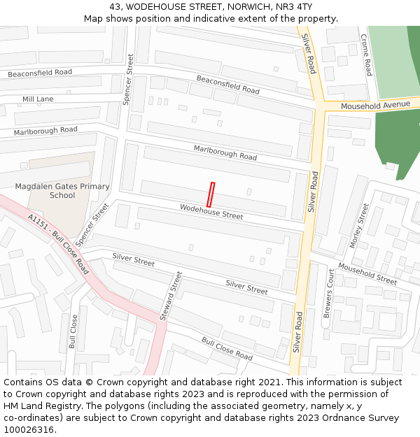 43, WODEHOUSE STREET, NORWICH, NR3 4TY: Location map and indicative extent of plot